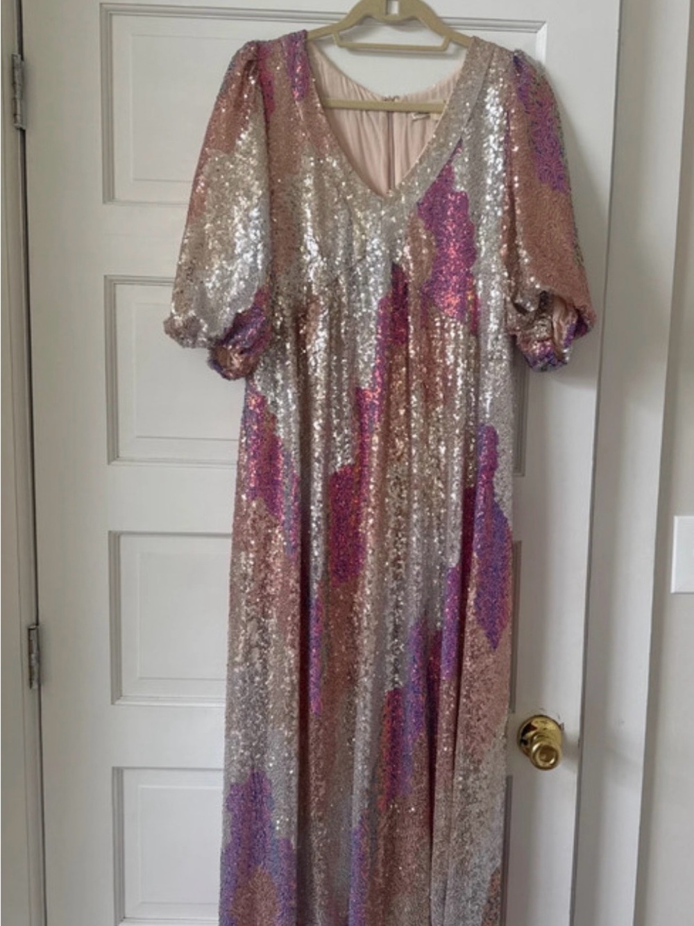 saltwater LUXE Rose Gold Sequin Midi Dress with Pink & Lavender Accents